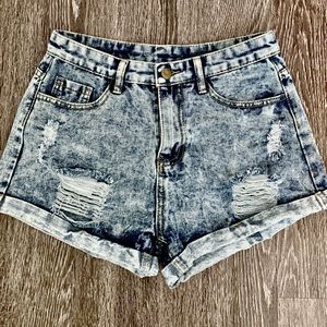 SHEIN DISTRESSED ACID WASHED HIGH WAISTED SHORTS